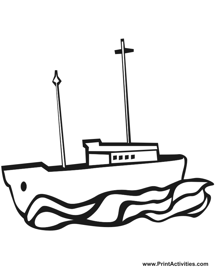Fishing Boat Coloring Page | Cartoonish Fishing Boat